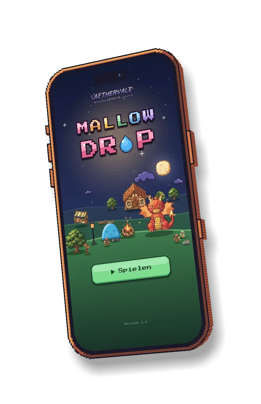 MallowDrop: Titelbildschirm mit Blobb und Grumbold